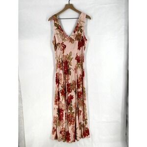 Paper Heart Maxi Dress Womens XL Multicolor Rose Floral Linen Blend V Neck